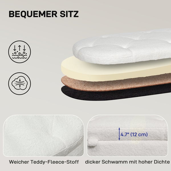HOMCOM Sitzbank mit Stauraum Polsterbank mit Teddysamtoptik, Sitztruhe mit Metallbeine, Truhenbank für Wohnzimmer Schlafzimmer Flur 114 x 47 x 46,5 cm, Weiß