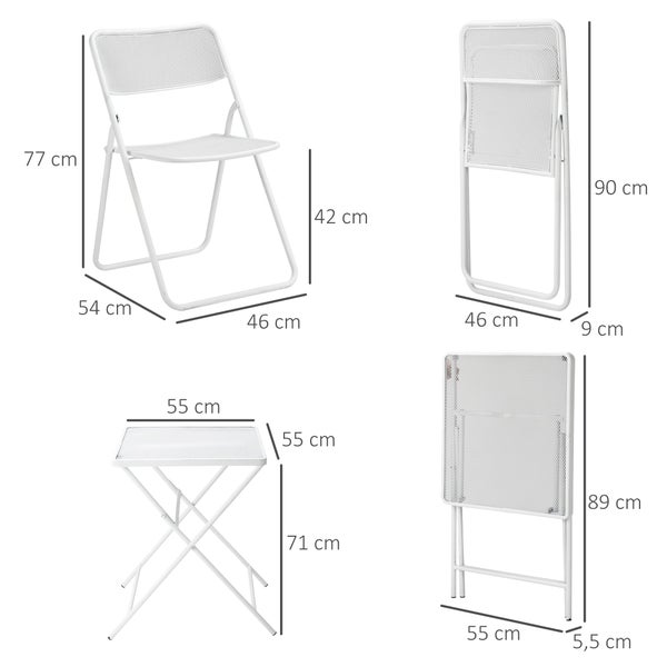 Outsunny  3-teiliges Gartenmöbel-Set, Bistro-Set, 55L x 55B x 71H cm, Metall, Weiß