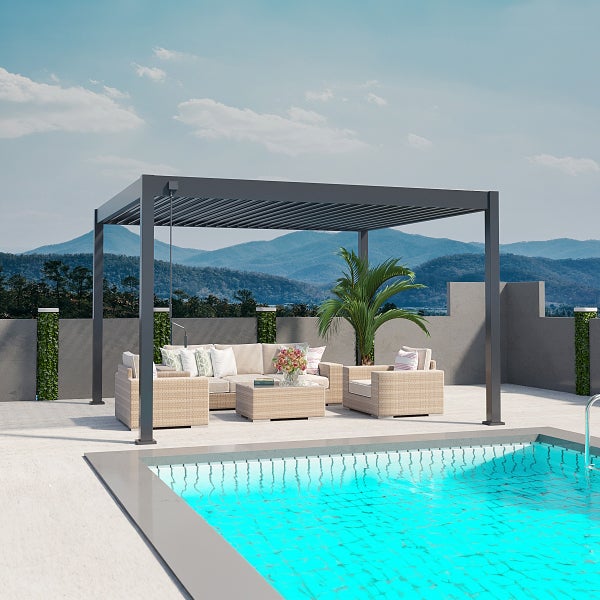 Weide Deluxe Pergola 3,6 x 4 M - Freistehend, Voll-Aluminium, Lamellendach, Anthrazit