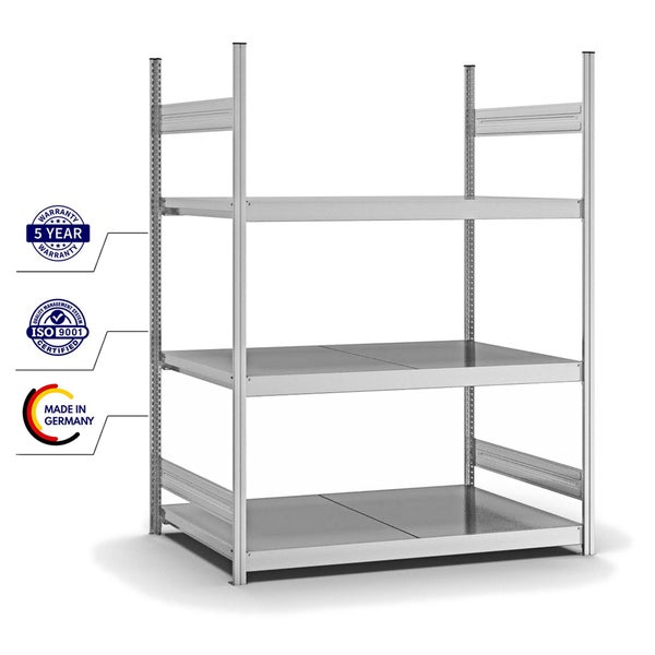 PROREGAL Weitspannregal Stecksystem T-Profil Grundregal HxBxT 200x150x80 cm 3 Ebenen Stahlplatten Fachboden Fachlast 350 kg Verzinkt