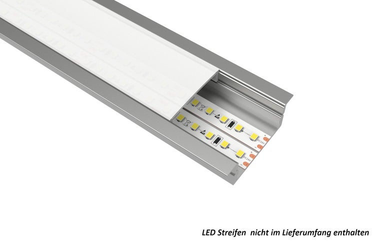 TIVENDIS Led Alu Profil 2 m EB Komplett Set für Strip / Streifen bis 20 mm breit | Abdeckung satiniert milchig, Endkappen |  Einbau Fußleisten Flachprofil eloxiert