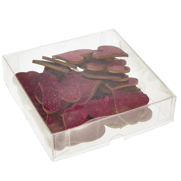 Dekorative Herzen mit Glitzer in einer transparenten Kunststoffbox