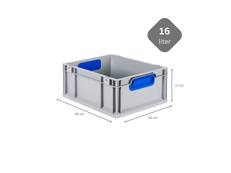 PROREGAL Eurobox Nextgen Color HxBxT 17 x 30 x 40 cm 16 Liter Griffe Blau Geschlossen Glatter Boden Eurobehälter Transportbox