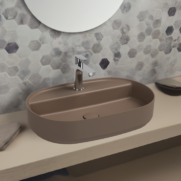 Isvea Waschbecken Oval Aufsatzwaschbecken Badezimmer Taupe