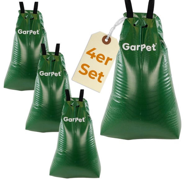 Vierer-Set grüne Laubsäcke mit Tragegriffen und 'Garpet' Aufdruck