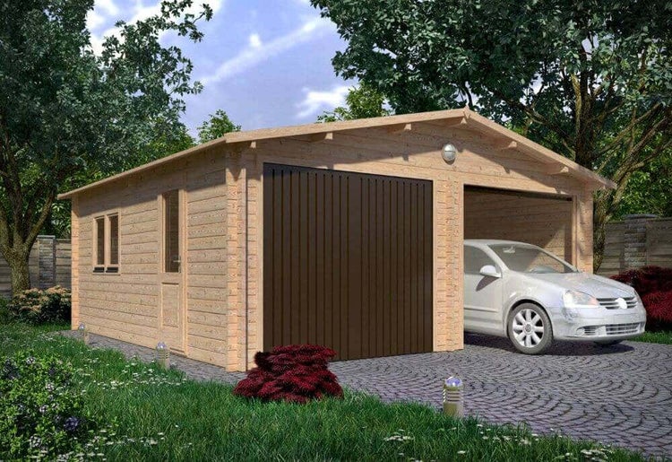 Alpholz Holzgarage David-44 Garage aus Holz in natur, Unterstellplatz mit 44 mm Wandstärke Fertiggarage imprägniert 6,3x6,3m