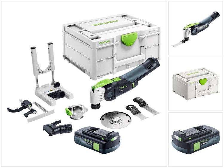 Festool VECTURO OSC 18 E-Basic Set Akku Oszillierer 18 V Starlock Max Brushless + 1x Akku 3,0 Ah + 7 tlg. Zubehör Set + Systainer - ohne Ladegerät