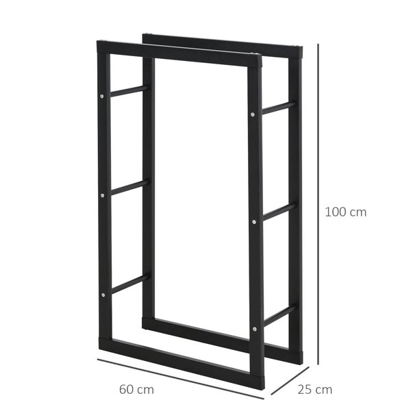 HOMCOM Kaminholzregal, Kaminholzständer, für Innen und Außen, 60 x 25 x 100 cm, Metall, Schwarz
