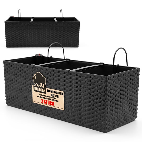 Rattan Blumenkasten mit Bewässerungssystem im 2er-Set