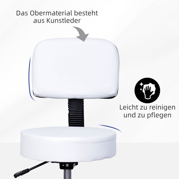 HOMCOM Arbeitshocker, Φ35 x H72-84 cm, PU, Weiß