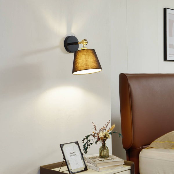 Lucande Wandleuchte, Wandlampe Innen Marvaine in Schwarz aus Metall (1 flammig E27) - Textil Wandleuchten Wandstrahler Wandbeleuchtung Schlafzimmer / Wohnzimmer Wohnzimmerleuchte