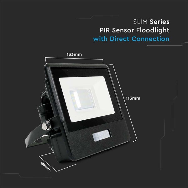 PIR Sensor Flutlichtstrahler mit Direktanschluss und den Maßen 133 mm, 113 mm und 60 mm.