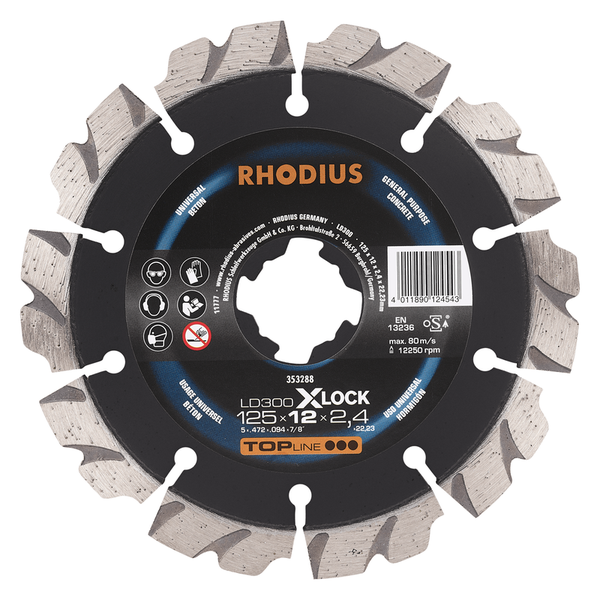 RHODIUS Diamanttrennscheibe LD300 X-LOCK, 1 Stück, 115 x 12 x 2,4 x 22,23 mm für Beton, TOPline
