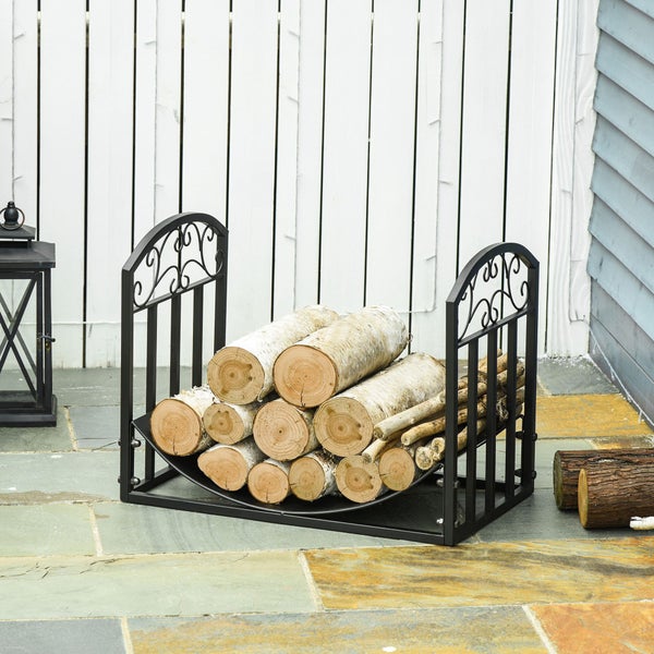 Outsunny Kaminholzregal, 60 kg belastbar, 60,5 x 36 x 46,5 cm, Metall, Schwarz