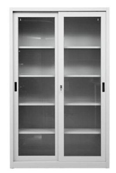 PROREGAL Schiebetürenschrank Mammut 5 Ordnerhöhen Glastüren HxBxT 195 x 120 x 45 cm Grau