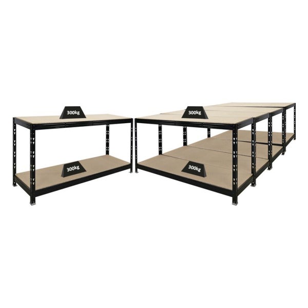 PROREGAL Mega Deal 5X Werkbank Tiger | 300 kg pro Fachboden | HxBxT 90x140x60cm | Schwarz