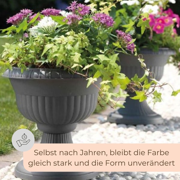 Dekorative Pflanzgefäße mit Blumen auf einem Gehweg