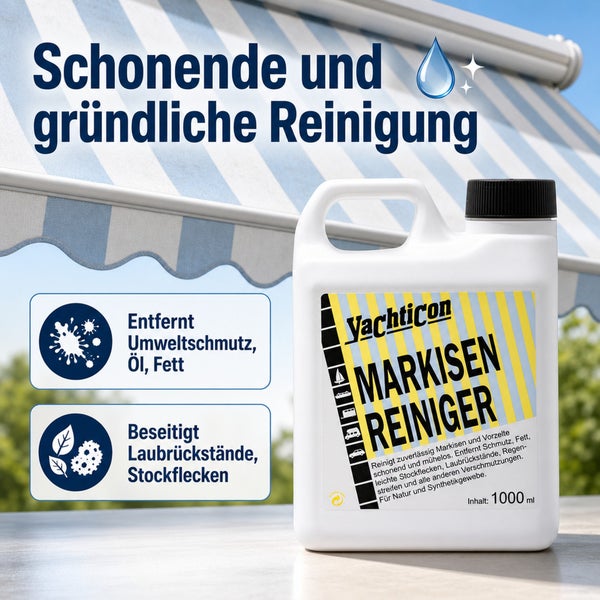 Yachticon Markisen Reiniger 1000 ml Flasche für schonende und gründliche Reinigung von Markisen und Vorzelten aus Natur und Synthetikgewebe.