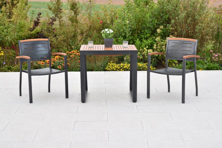 Tinos Gartenmöbelset 3tlg., 2 Stapelsessel, Balkonausziehtisch 80 (120) x 70 cm