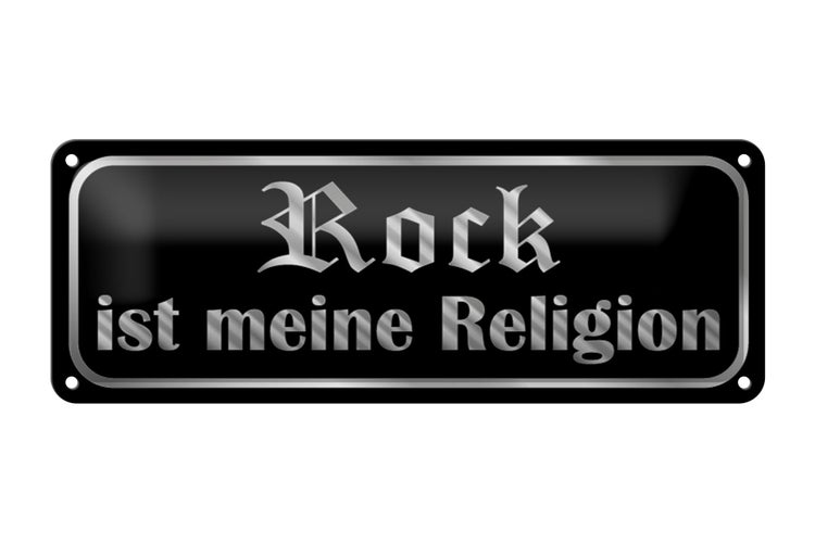 Blechschild Spruch 27x10cm Rock ist meine Religion Dekoration