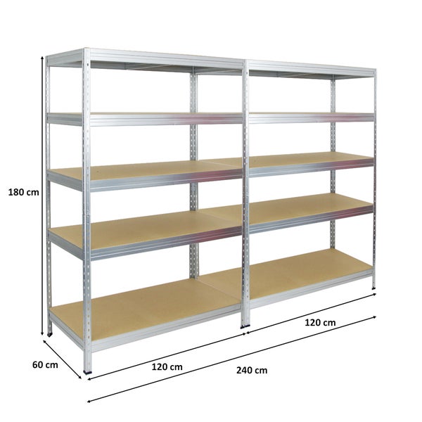 PROREGAL Mega Deal 2x Schwerlastregal Rivet HxBxT 180 x 120 x 60 cm Fachlast 250 kg Verzinkt