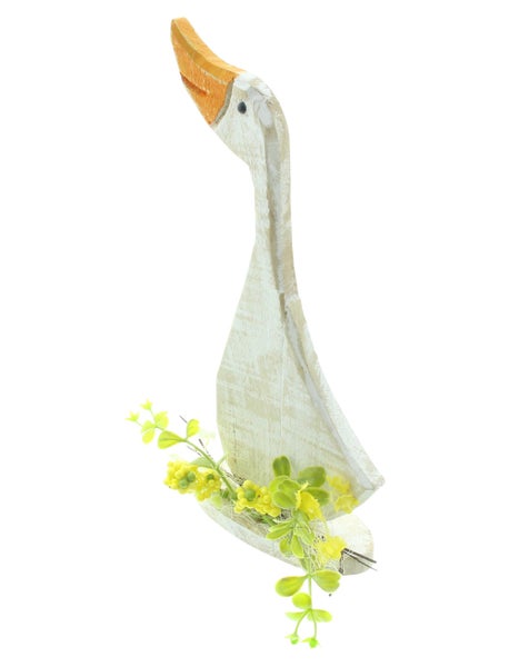 FRANK FLECHTWAREN | Figur Frühlingsgans, HOLZ, KUNSTSTOFF, NATURMATERIALIEN, 12,5 x 6 x 29 cm
