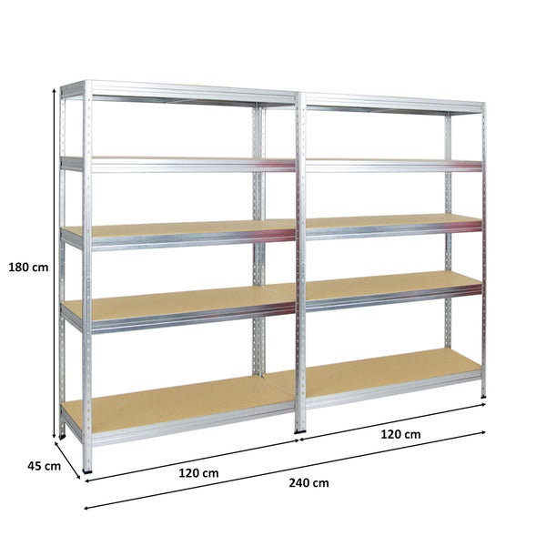 PROREGAL Mega Deal 2x Schwerlastregal Rivet HxBxT 180 x 120 x 45 cm Fachlast 250 kg Verzinkt
