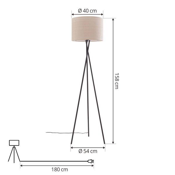 Lindby Stehlampe Dreibein mit Fußschalter, Stehleuchte Textil Kunststoff Rattandesign Deko Wohnzimmer Wohnzimmerlampe 1x E27 max. 15W ohne Leuchtmittel