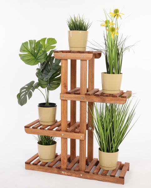 Blumenständer FLORACK HxBxT 82x68x25cm 5 Ablagen Kieferholz Braun