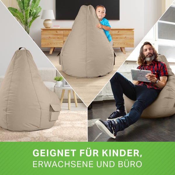Green Bean Sitzsack mit Rückenlehne 80x70x90cm - Gaming Chair mit 230L Füllung Kuschelig Weich Waschbar - Bean Bag Bodenkissen Lounge Chair Sitzhocker Relax-Sessel Gamer Gamingstuhl Taupe