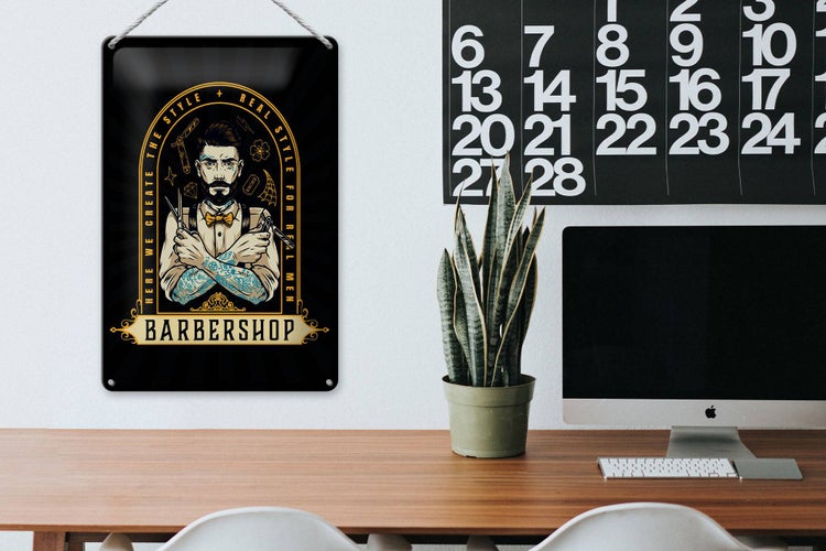Blechschild Spruch Barbershop Here we greate Style 20x30cm