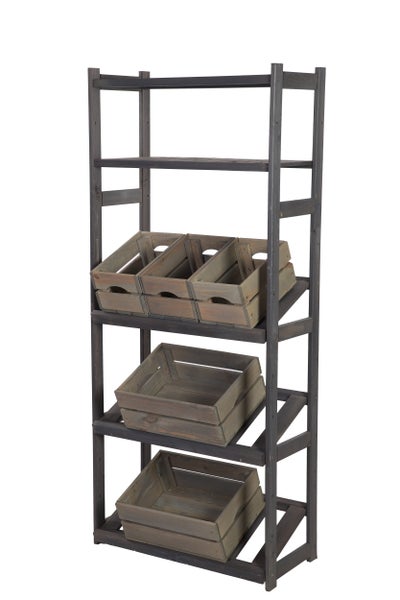 PROREGAL Getränkekistenregal SPREEWALD HxBxT 163x70x33cm 3 Ebenen für Kisten + 2 Ablagen Massives Kiefernholz Grau geölt