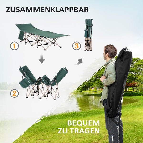 Outsunny Feldbett mit Aufbewahrungstasche, Faltbares Campingbett, Campingliege, Inkl. Tragetasche, Stahl Oxford, Grün, 190 x 68 x 52 cm