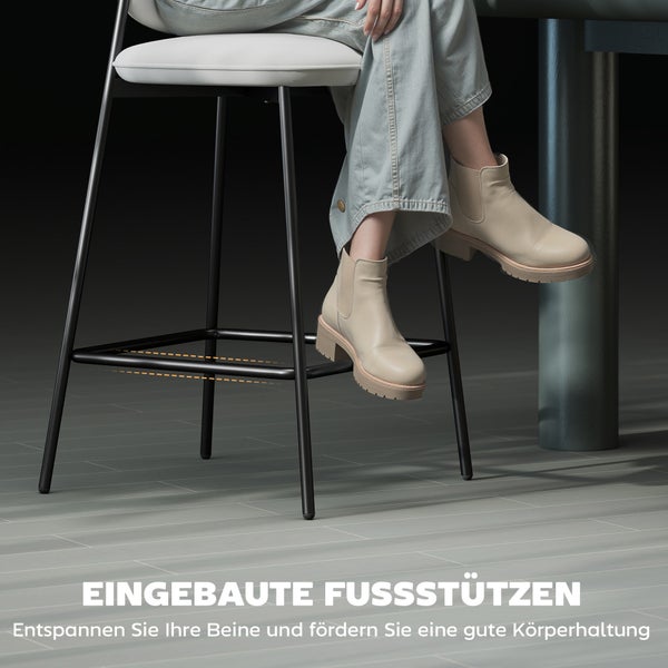 Detailaufnahme eines Barhockers mit integrierten Fußstützen.