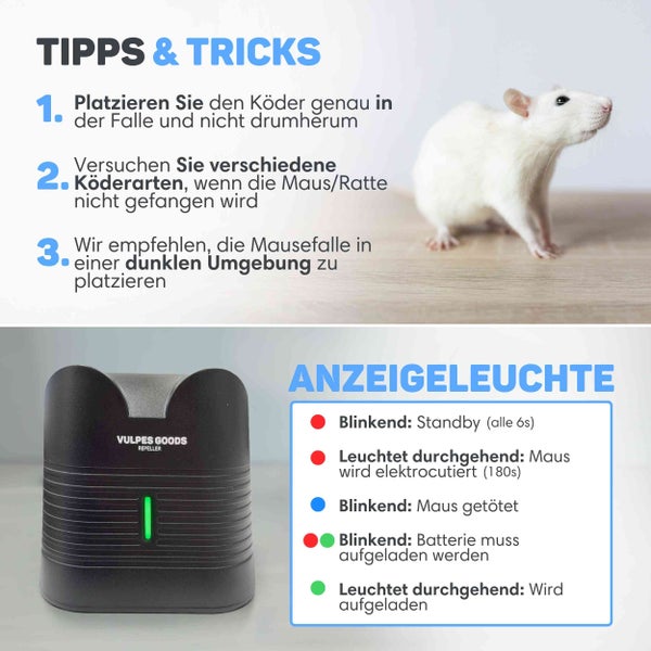 Vulpes Goods Elektrische Mausefalle Pro – Effektive Mausefalle für den Innenbereich – Kabellos & Wiederaufladbar – Sicher