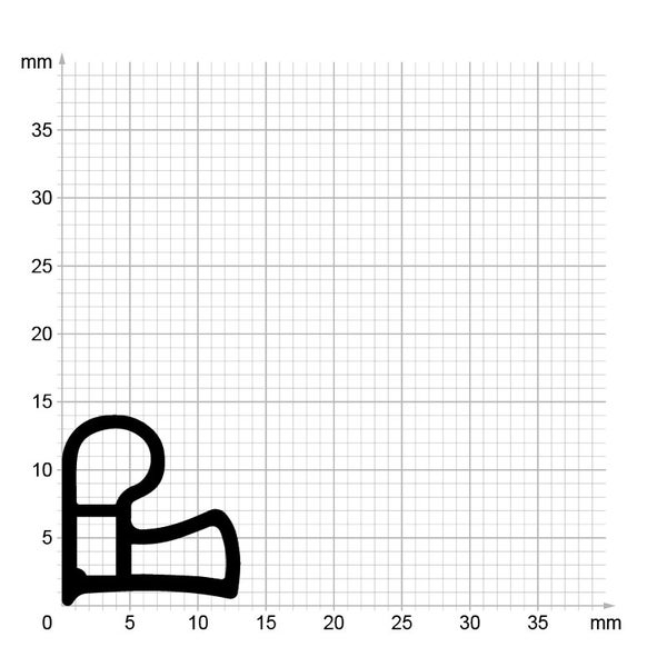 Querschnittsprofil einer Fensterdichtung aus EPDM auf einem Millimeterpapier zur Veranschaulichung der Abmessungen.