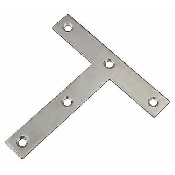 T-Verbinder aus Metall mit fünf Senkbohrungen zur stabilen Befestigung von Holzverbindungen.