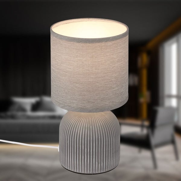 Tischlampe Tischleuchte Wohnzimmer Schlafzimmer Stoffschirm Keramikfuß