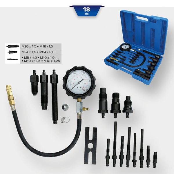 BRILLIANT TOOLS Kompressionstester-Satz für Diesel Motoren 18tlg. - BT581000