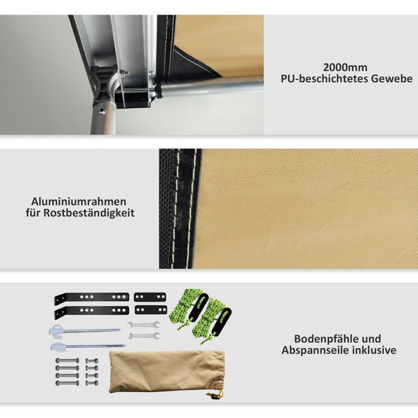 Outsunny Sonnensegel Wohnwagen 1,6 x 2,5 m Auto Markise ausziehbare Fahrzeug-Dachmarkise wasserabweisendes Sonnenschutzdach für SUV, Wohnwagen, Khaki