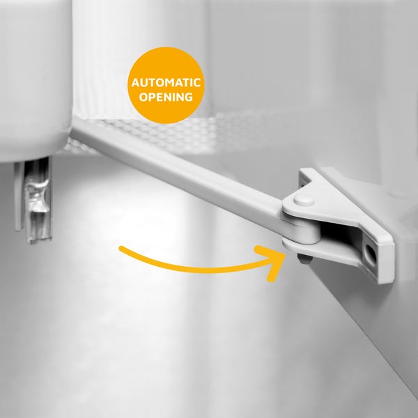 Detailansicht der automatischen Öffnungsfunktion eines Einbau-Abfalleimers mit Verbindungsarm
