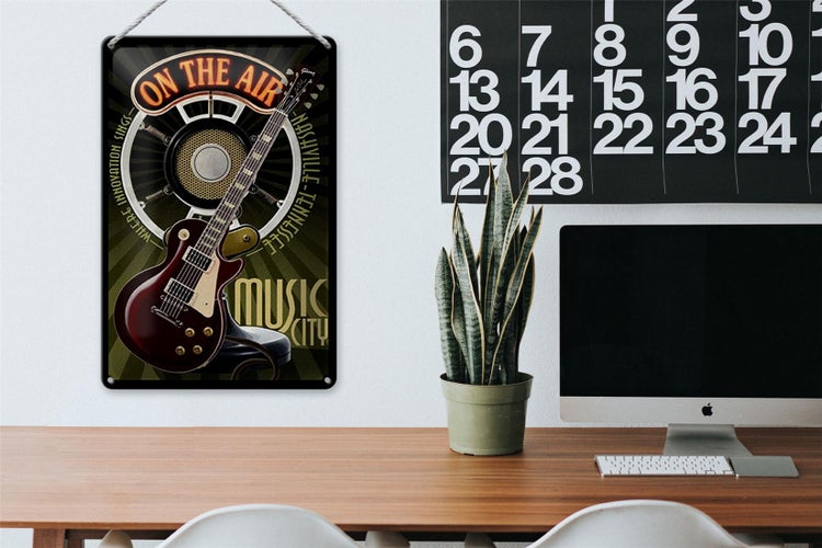 Blechschild Spruch 20x30cm Music city on the Air Gitarre