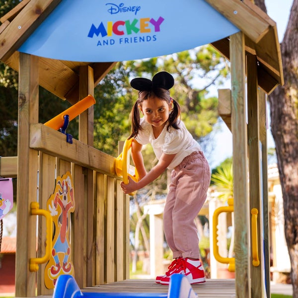 WICKEY Spielturm Disney Mickey Maus und Freunde Adventure mit Rutsche und Doppelschaukel