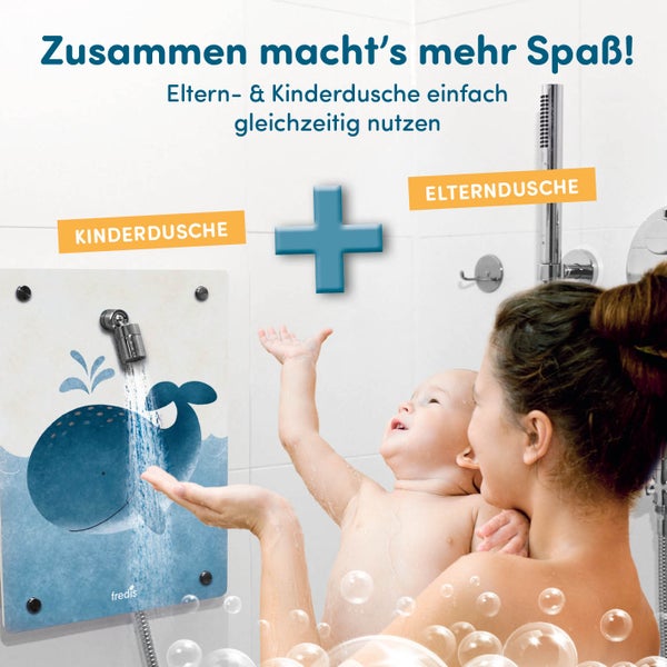 fredis Kinderdusche Motiv Wal flexible Duschwand mit Motiv, Montage ohne Bohren
