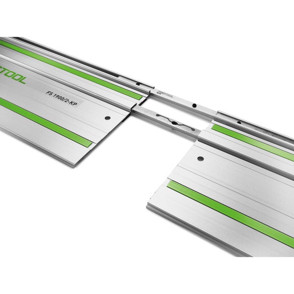 Festool Führungsschienen-Verbinder aus Metall zur Verbindung zweier Aluminium-Führungsschienen für lange, gerade Schnitte.