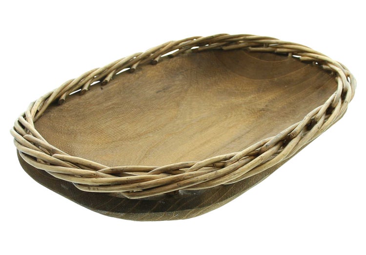FRANK FLECHTWAREN | Schale Flechtrand, oval, PAULOWNIA, WEIDE, 37 x 27 x 6 cm