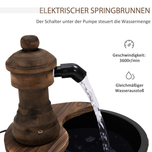 Outsunny Gartenbrunnen Springbrunnen Zierbrunnen Fassbrunnen Wasserfall Holzeimer Tannenholz + Metall Naturholz Ø27 x 37 cm
