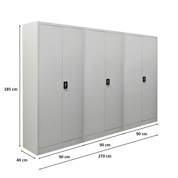 PROREGAL Mega Deal 3x Flügeltürenschrank ELEPHANT HxBxT 185 x 90 x 40 cm 4 Fachböden Fertig Aufgebaut Lichtgrau
