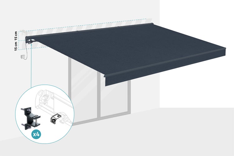 Aufrollbare Markise mit vier Montagewinkeln