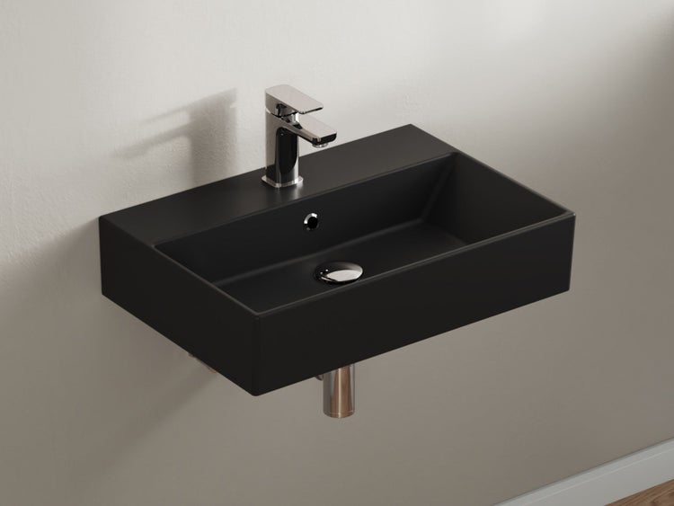 Aqua Bagno Loft Waschbecken KS.AN.60 – 60 x 42 cm – Schwarz Matt – Keramikbecken mit Hahnloch & Überlauf